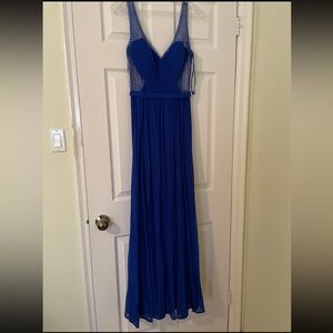 Floor length royal blue prom dress
